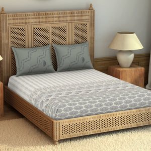 Carving Ornate Cream 100% Cotton King Size Bedsheet - Rangana by Spaces