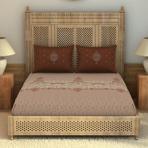 Godna Ornate Brown 100% Cotton King Size Bedsheet - Rangana by Spaces