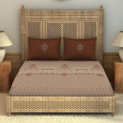 Godna Ornate Brown 100% Cotton King Size Bedsheet - Rangana by Spaces