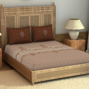 Godna Ornate Brown 100% Cotton King Size Bedsheet - Rangana by Spaces