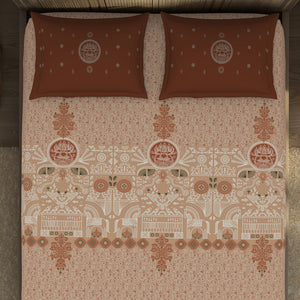 Godna Ornate Brown 100% Cotton King Size Bedsheet - Rangana by Spaces