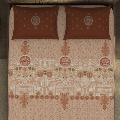 Godna Ornate Brown 100% Cotton King Size Bedsheet - Rangana by Spaces