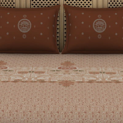 Godna Ornate Brown 100% Cotton King Size Bedsheet - Rangana by Spaces