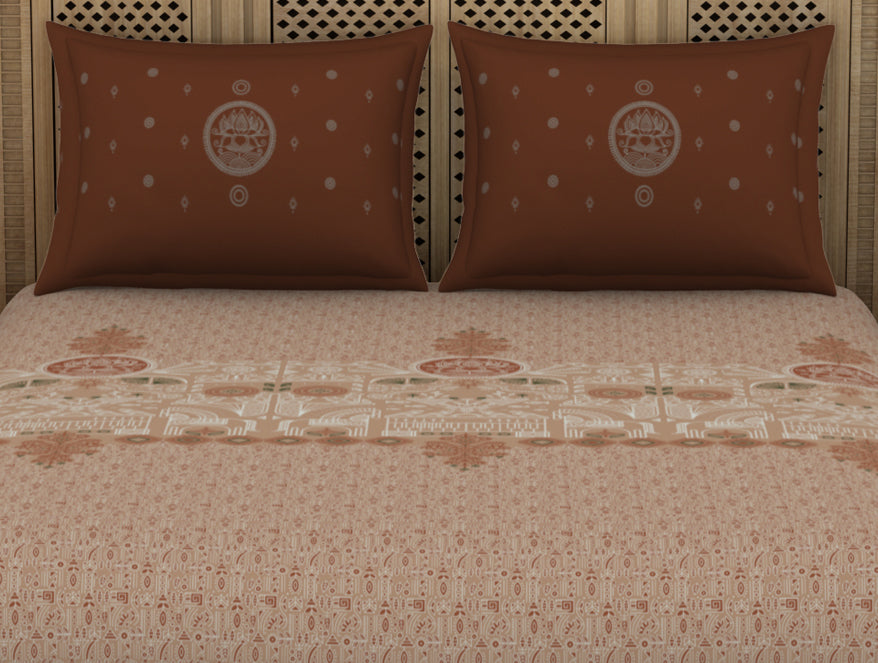 Godna Ornate Brown 100% Cotton King Size Bedsheet - Rangana by Spaces