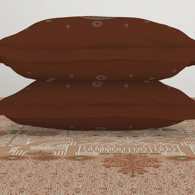 Godna Ornate Brown 100% Cotton King Size Bedsheet - Rangana by Spaces