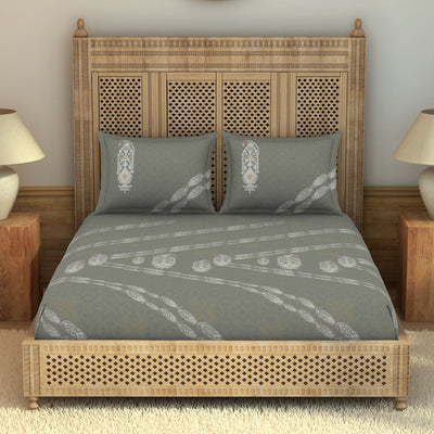 Jamdani Ornate Taupe 100% Cotton King Size Bedsheet - Rangana by Spaces