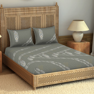 Jamdani Ornate Taupe 100% Cotton King Size Bedsheet - Rangana by Spaces