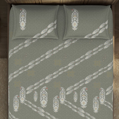 Jamdani Ornate Taupe 100% Cotton King Size Bedsheet - Rangana by Spaces