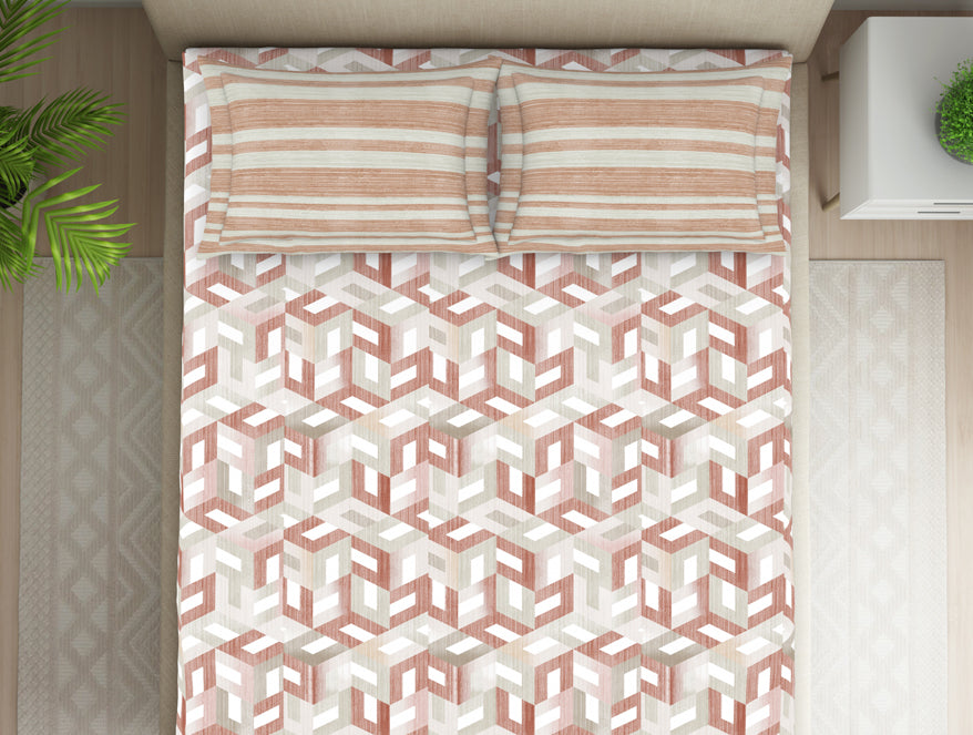 Organic Textures Geometric 100% Cotton Double Bedsheet - Essentials by Spaces