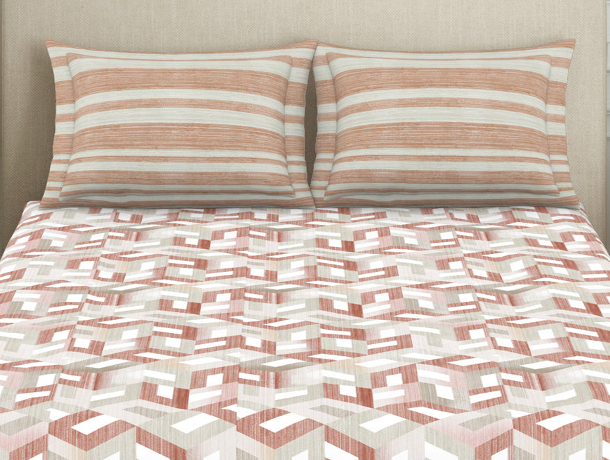Organic Textures Geometric 100% Cotton Double Bedsheet - Essentials by Spaces