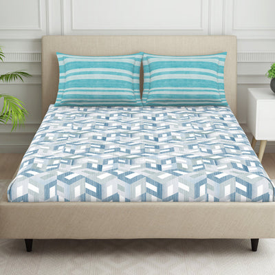 Organic Textures Geometric 100% Cotton Double Bedsheet - Essentials by Spaces