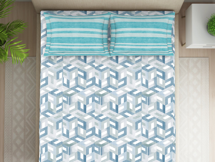 Organic Textures Geometric 100% Cotton Double Bedsheet - Essentials by Spaces