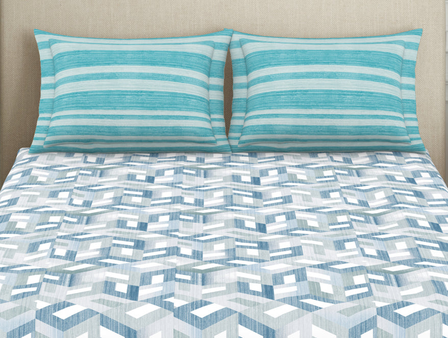 Organic Textures Geometric 100% Cotton Double Bedsheet - Essentials by Spaces