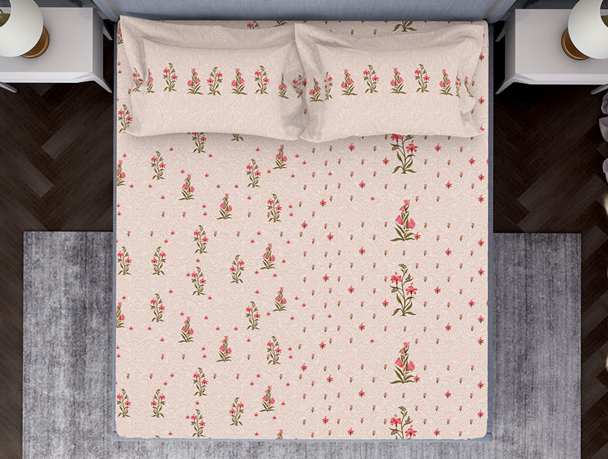 Indie Flora Floral 100% Cotton Double Bedsheet - Essentials by Spaces
