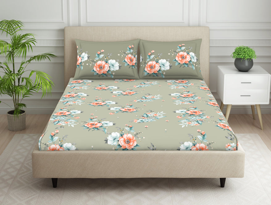 Indie Flora Floral 100% Cotton Double Bedsheet - Essentials by Spaces