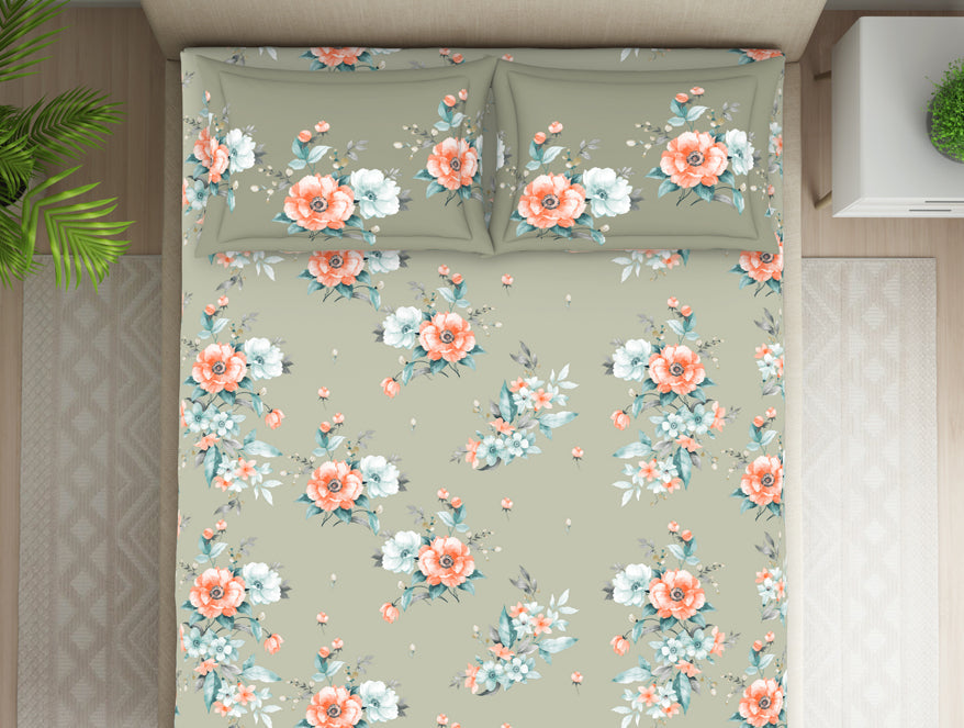 Indie Flora Floral 100% Cotton Double Bedsheet - Essentials by Spaces