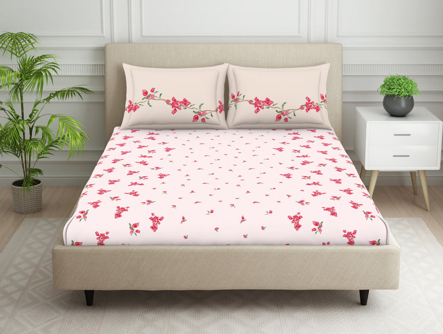 Indie Flora Floral 100% Cotton Double Bedsheet - Essentials by Spaces