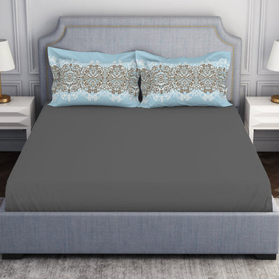 Ornamenta Ornate Mineral Blue 100% Cotton King Size Bedsheet - Essentials by Spaces