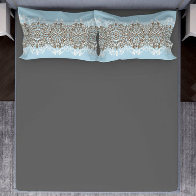 Ornamenta Ornate Mineral Blue 100% Cotton King Size Bedsheet - Essentials by Spaces