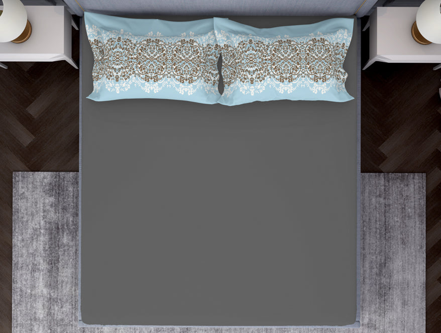Ornamenta Ornate Mineral Blue 100% Cotton King Size Bedsheet - Essentials by Spaces