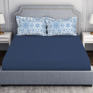 Ornamenta Ornate Mineral Blue 100% Cotton King Size Bedsheet - Essentials by Spaces