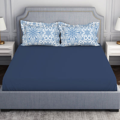 Ornamenta Ornate Mineral Blue 100% Cotton King Size Bedsheet - Essentials by Spaces