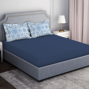 Ornamenta Ornate Mineral Blue 100% Cotton King Size Bedsheet - Essentials by Spaces