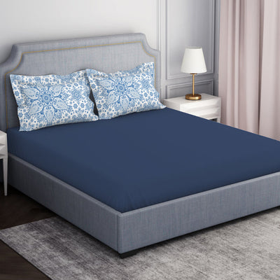 Ornamenta Ornate Mineral Blue 100% Cotton King Size Bedsheet - Essentials by Spaces