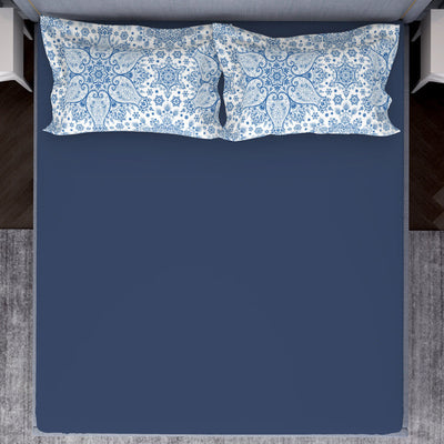 Ornamenta Ornate Mineral Blue 100% Cotton King Size Bedsheet - Essentials by Spaces