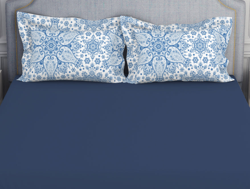 Ornamenta Ornate Mineral Blue 100% Cotton King Size Bedsheet - Essentials by Spaces