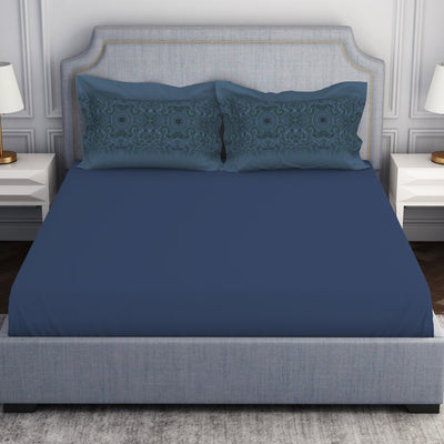 Ornamenta Ornate Mineral Blue 100% Cotton King Size Bedsheet - Essentials by Spaces