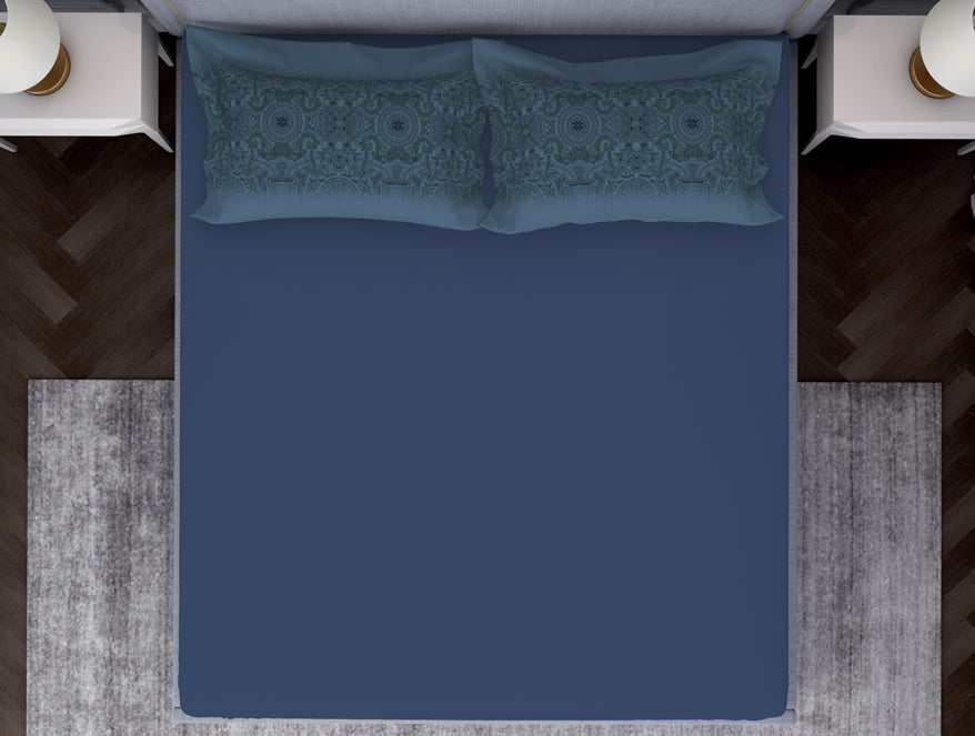 Ornamenta Ornate Mineral Blue 100% Cotton King Size Bedsheet - Essentials by Spaces
