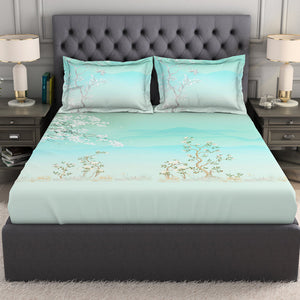 Floral Light Blue 100% Cotton King Size Bedsheet Organic Cotton - By Spaces