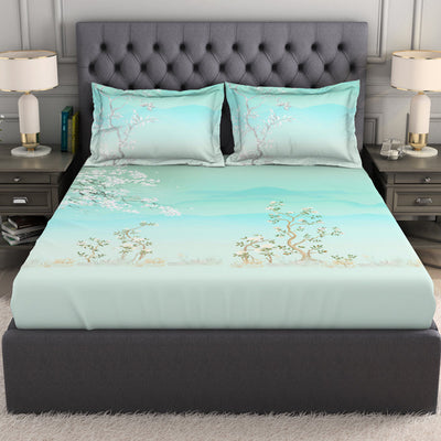 Floral Light Blue 100% Cotton King Size Bedsheet Organic Cotton - By Spaces