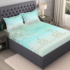 Floral Light Blue 100% Cotton King Size Bedsheet Organic Cotton - By Spaces