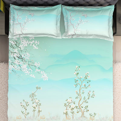 Floral Light Blue 100% Cotton King Size Bedsheet Organic Cotton - By Spaces