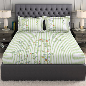 Floral Light Green 100% Cotton King Size Bedsheet Organic Cotton - By Spaces