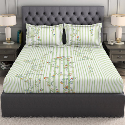 Floral Light Green 100% Cotton King Size Bedsheet Organic Cotton - By Spaces