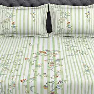 Floral Light Green 100% Cotton King Size Bedsheet Organic Cotton - By Spaces