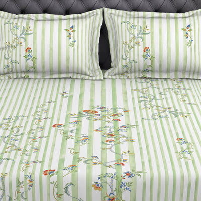Floral Light Green 100% Cotton King Size Bedsheet Organic Cotton - By Spaces