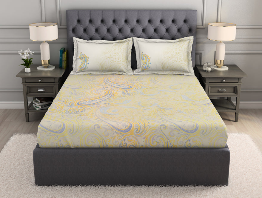 Floral Beige 100% Cotton King Size Bedsheet Organic Cotton - By Spaces