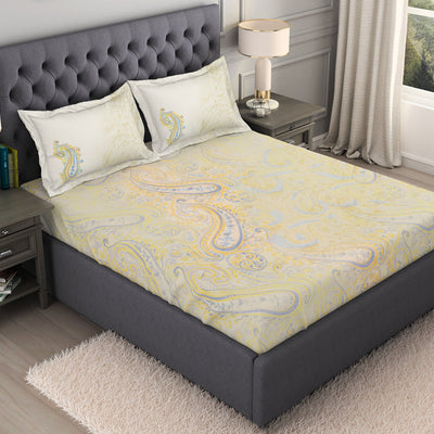 Floral Beige 100% Cotton King Size Bedsheet Organic Cotton - By Spaces