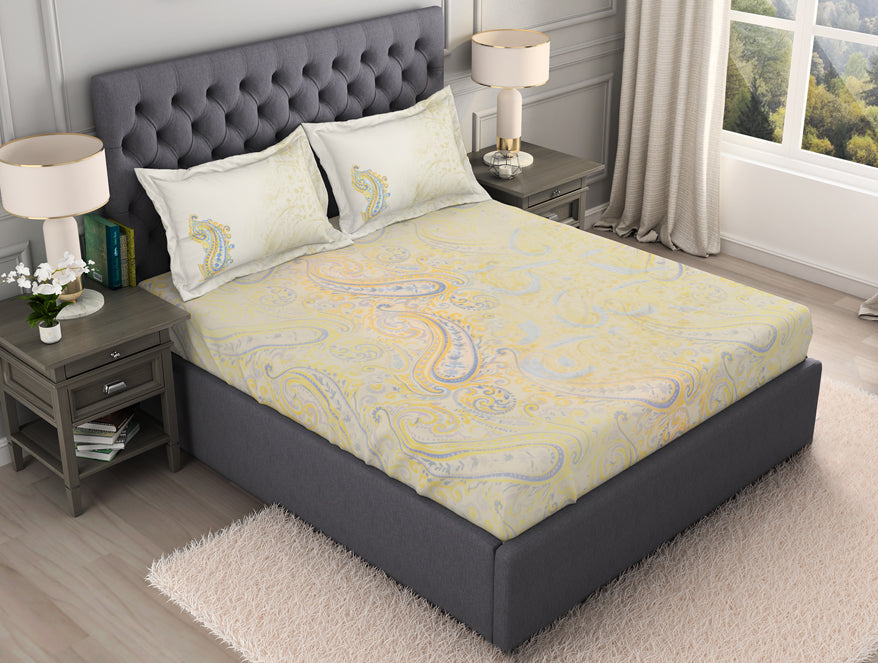 Floral Beige 100% Cotton King Size Bedsheet Organic Cotton - By Spaces