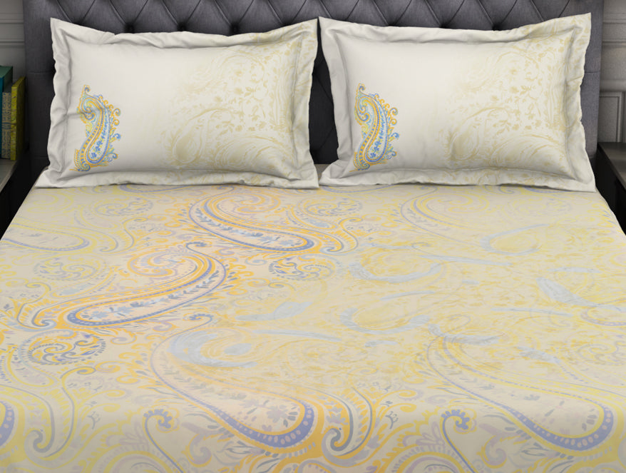 Floral Beige 100% Cotton King Size Bedsheet Organic Cotton - By Spaces