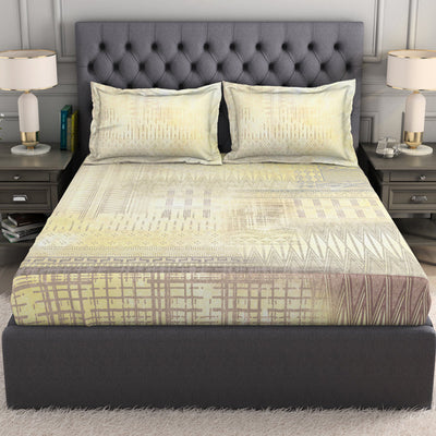Geometric Beige 100% Cotton King Size Bedsheet Organic Cotton - By Spaces
