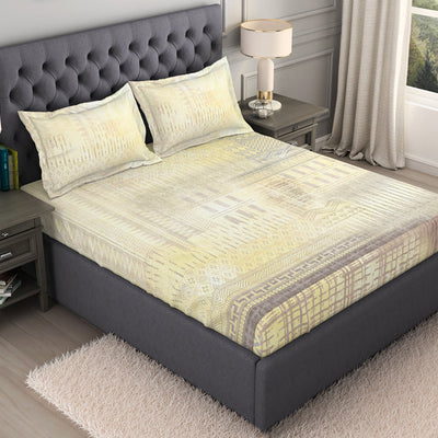 Geometric Beige 100% Cotton King Size Bedsheet Organic Cotton - By Spaces