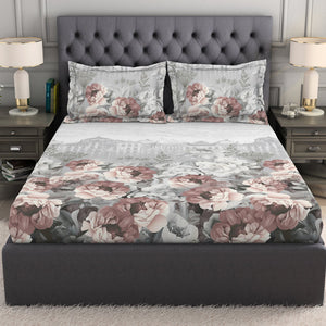 Floral Grey 100% Cotton King Size Bedsheet Organic Cotton - By Spaces