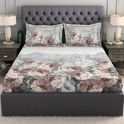 Floral Grey 100% Cotton King Size Bedsheet Organic Cotton - By Spaces