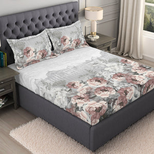 Floral Grey 100% Cotton King Size Bedsheet Organic Cotton - By Spaces