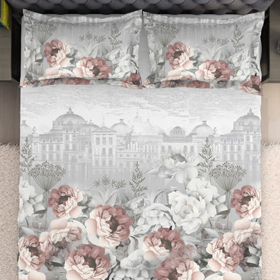 Floral Grey 100% Cotton King Size Bedsheet Organic Cotton - By Spaces